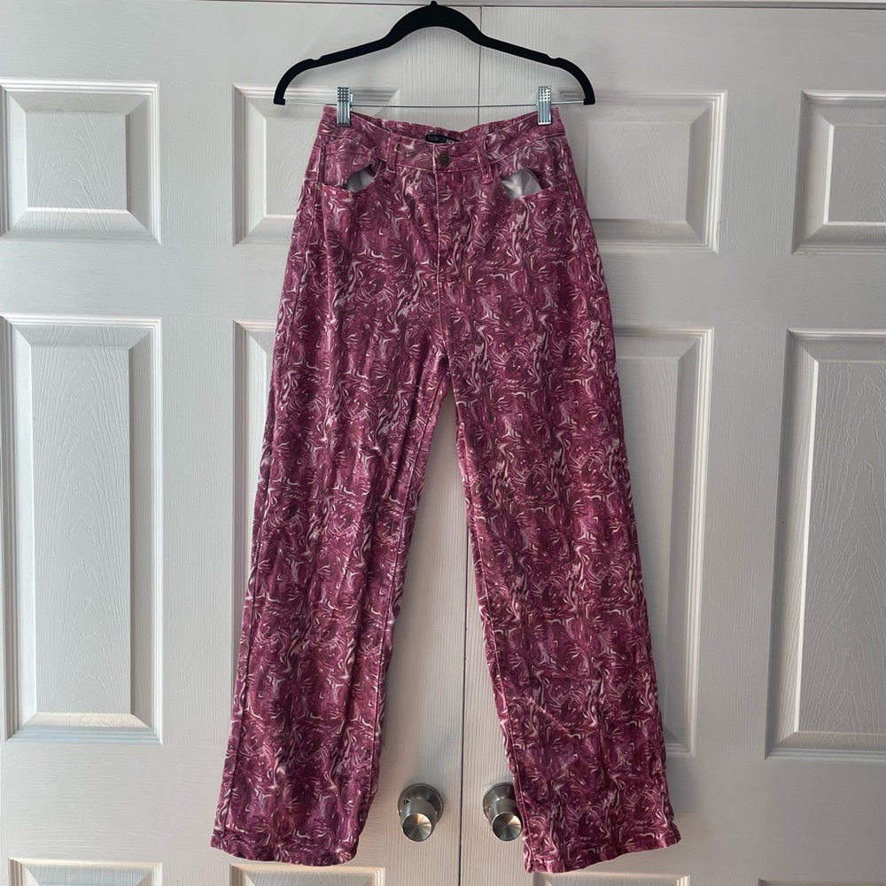 Wide leg patterned jeans